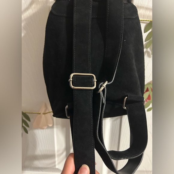 UGG Australia Black Suede Shearling Mini Drawstring Backpack - Picture 7 of 13